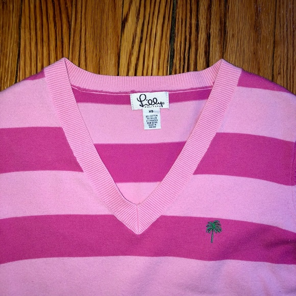 Lilly Pulitzer Pink Striped V-Neck Sweater - Picture 2 of 3